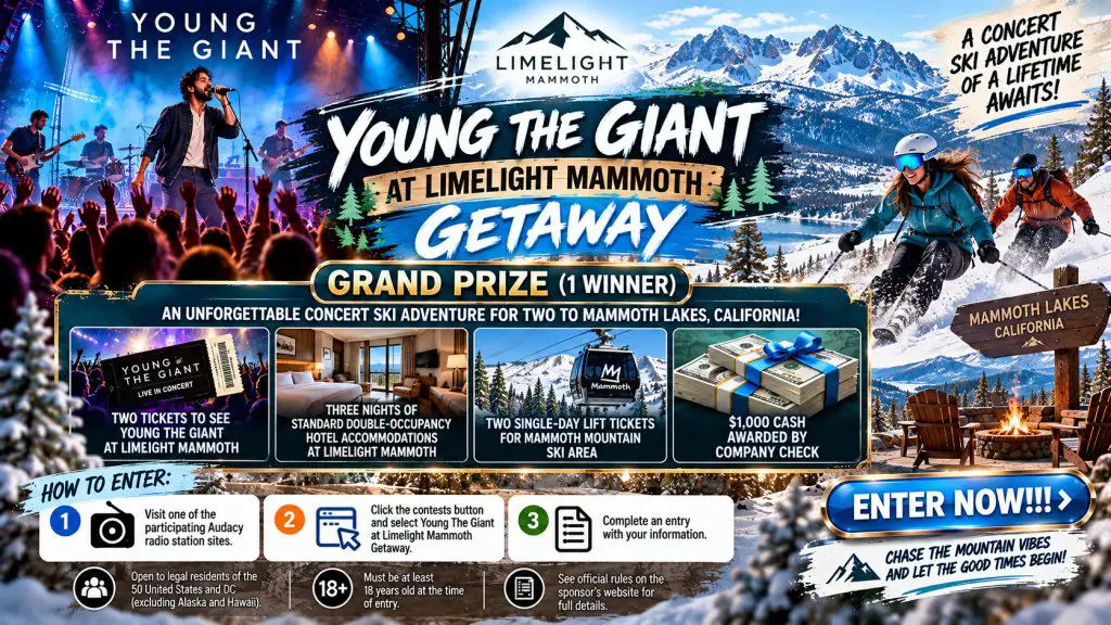 Audacy Young The Giant At Limelight Mammoth Getaway – Win An Unforgettable Concert & Ski Adventure For 2