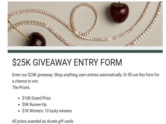 Aurate $25K Sweepstakes - Win a $10,000 Shopping Spree