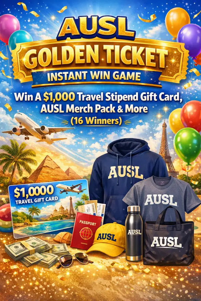 AUSL Golden Ticket Instant Win Game – Win A $1,000 Gift Card, AUSL Merch Pack & More (16 Winners)