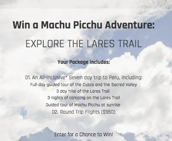 Autumn Getaway: Explore the Lares Trail & Manchu Picchu Sweepstakes
