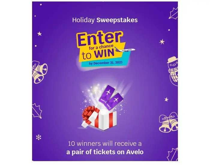 Avelo Airlines 2023 Holiday Sweepstakes - Win Two Round Trip Tickets (10 Winners)