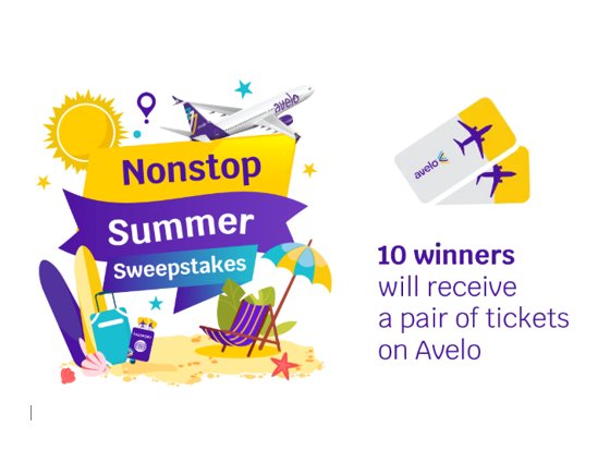 Avelo Nonstop Summer Sweepstakes - Win 2 Airline Tickets