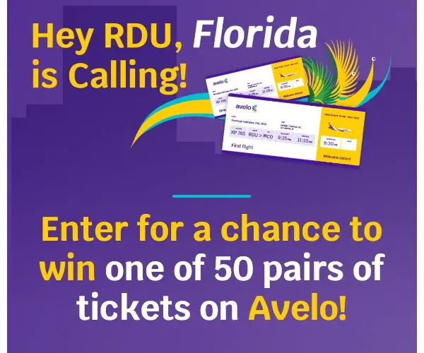 Avelo RDU Sweepstakes - Win 2 Non-Stop, Round Trip Avelo Airline Tickets & More (North Carolina Only)