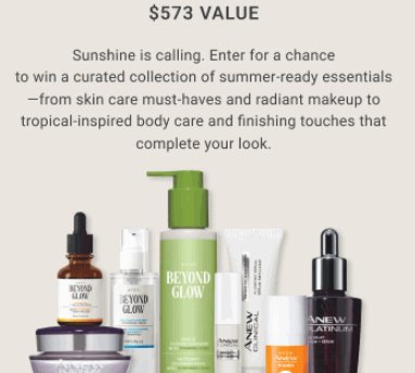 Avon Summer Beauty Sweepstakes - Win an  Avon Beauty Bundle Worth $573