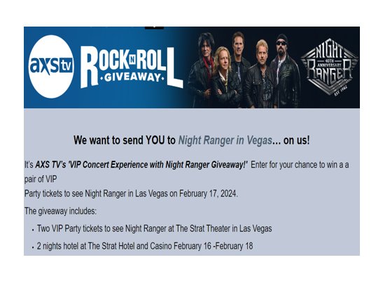 AXS TV’s VIP Concert Experience With Night Ranger Giveaway - Win 2 Tickets See Night Ranger In Las Vegas