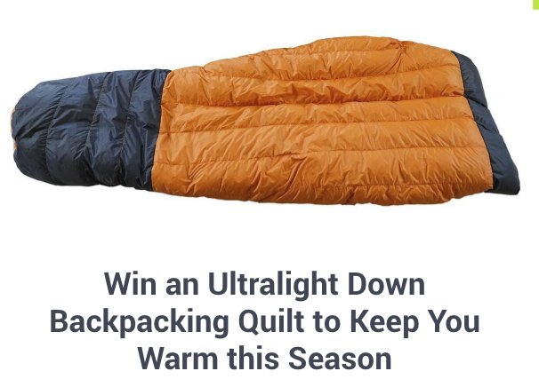 Backpacking Quilt Sweepstakes