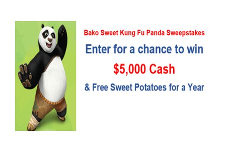 Bako Sweet Kung Fu Panda Sweepstakes - Win $5000 Cash + A Year's Supply Of Sweet Potatoes