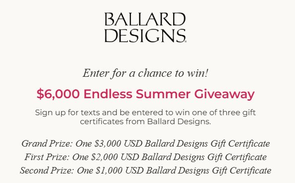 Ballard Designs $6,000 Endless Summer Giveaway - $3,000, 2,000 & $1,000 Ballard Designs Gift Cards Up For Grabs