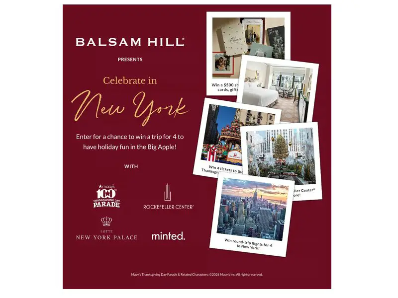 Balsam Hill Celebrate In New York Sweepstakes - Win A Thanksgiving Trip For Four To New York
