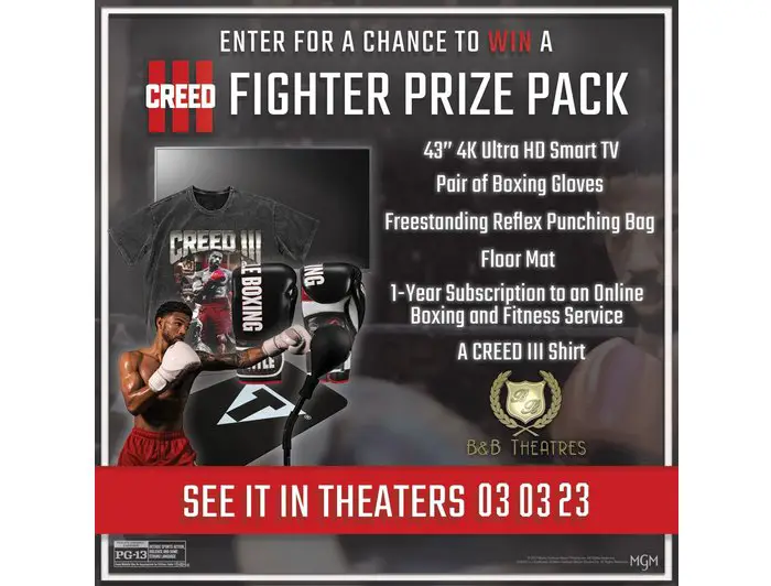 B&B Theatres Creed III Grand Prize Fighter Package Giveaway - Win A 43" Smart TV, Boxing Equipment & More