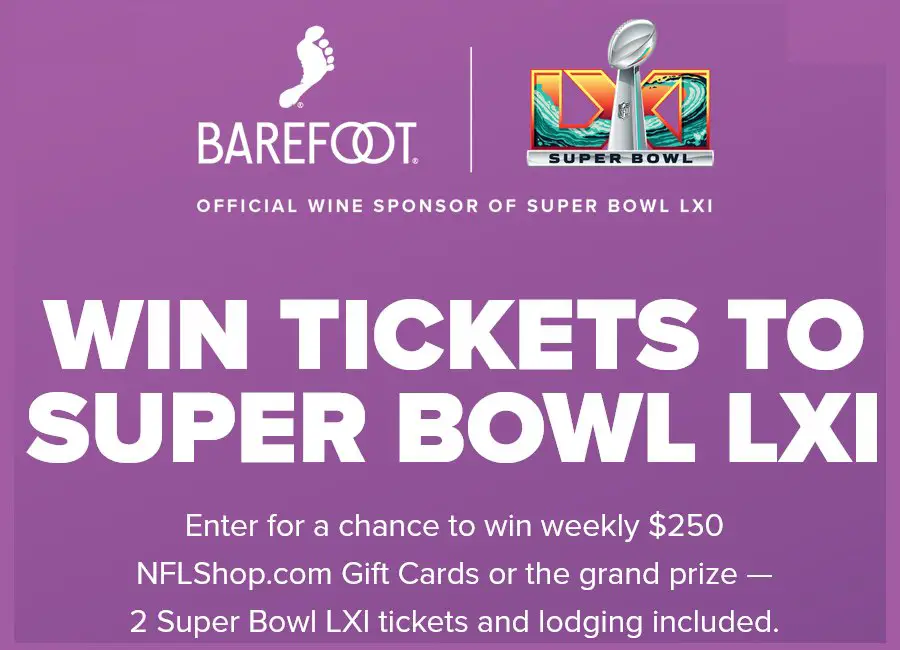 Barefoot Wine 2026 NFL Sweepstakes - Win A Trip For Two To Super Bowl LXI Or A $250 NFLShop.com Gift Card