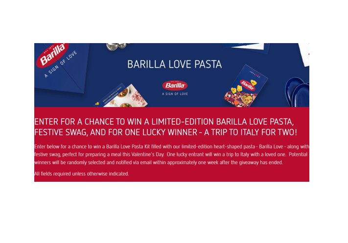 Barilla America The Barilla Love Giveaway - Win A Trip for 2 to Italy & More