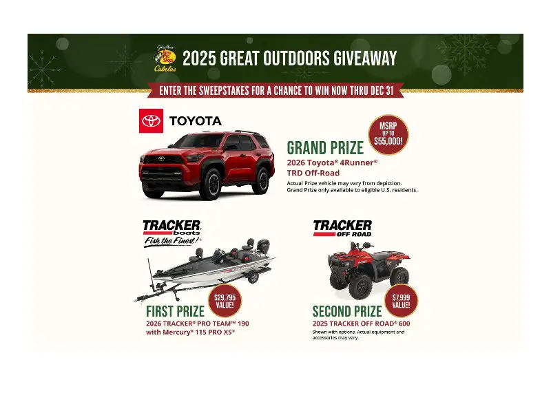 Bass Pro Shops 2025 Great Outdoors Giveaway - Win An SUV, Boat Or ATV