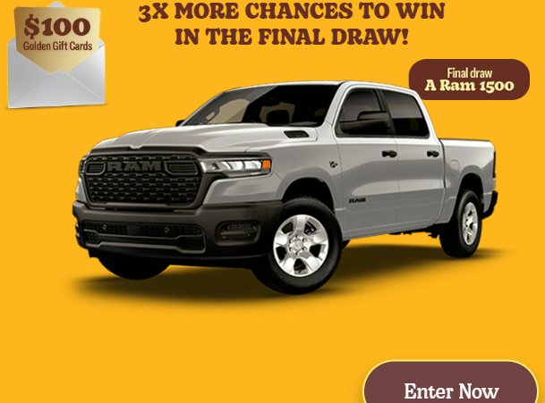 Bauducco Find the Golden Cookie Sweepstakes - Win a RAM 1500 Pickup Truck