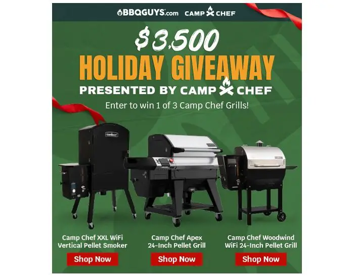 BBQGuys Holiday Camp Chef Giveaway - Win A Camp Chef Pellet Grill Or Smoker (3 Winners)