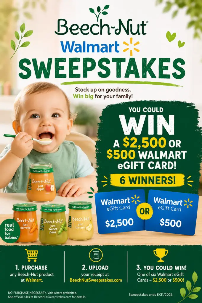 Beech-Nut Walmart Sweepstakes – Win A $2,500 Or $500 Walmart eGift card (6 Winners)