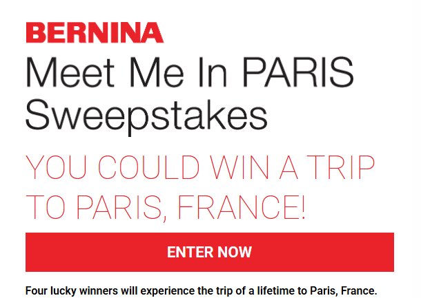 Bernina Meet Me In Paris Sweepstakes - Win a 6-night Trip to Paris Or a $20,000 Shopping Spree