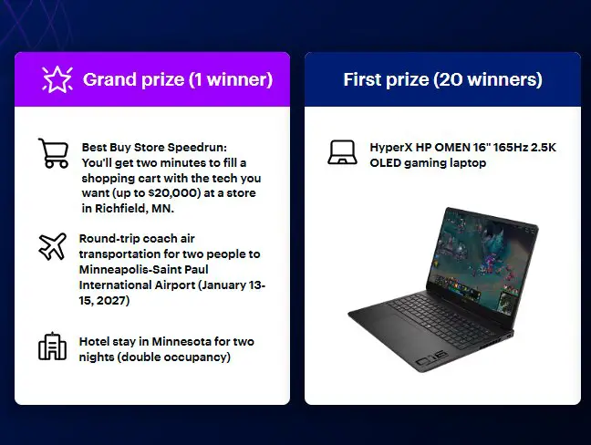 Best Buy The Store Speedrun Sweepstakes - Win a trip for 2 to a $20,000 Best Buy Speedrun shopping spree