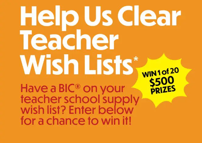 BIC Back-to-School “Clear the List” Sweepstakes - $500 Gift Card For School Supplies (20 Winners)