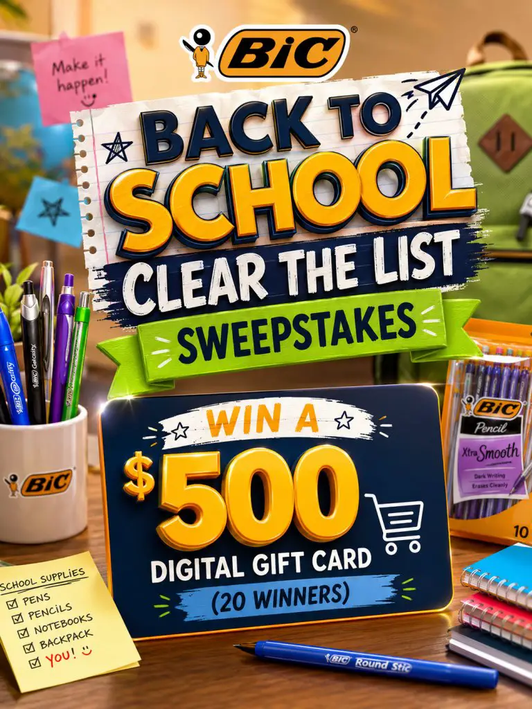BIC Back To School Clear The List Sweepstakes - Win A $500 Digital Gift Card (20 Winners)