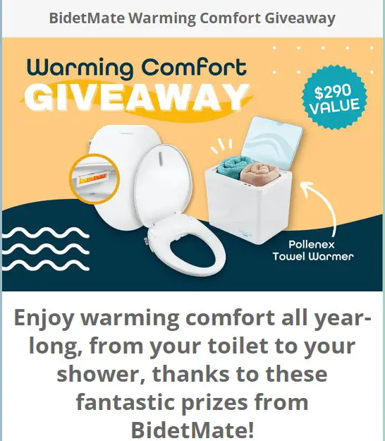 BidetMate Warming Comfort Giveaway – Win A BidetMate 700 Series With Dryer Pollenex Towel Warmer
