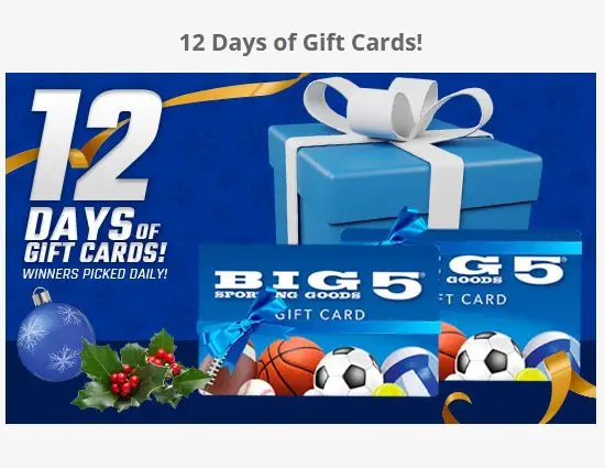 Big 5 Sporting Goods 12 Days of Gift Cards Giveaway - Win $200 Gift Card, Fitness Equipment & More