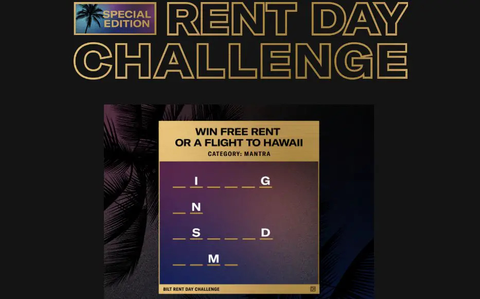 Bilt Rent Day Challenge - Win $2,500 For Rent Or A $1000 Trip For 2 To Hawaii {8 Winners}