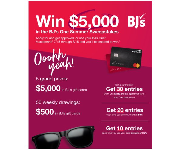 BJ's Wholesale Sweepstakes - Win A $5,000 Or $500 BJ's Wholesale Gift Card