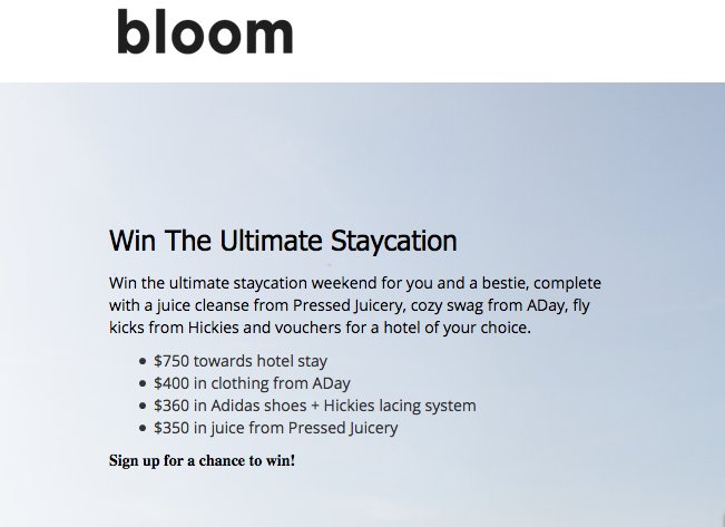 Bloom's Ultimate Staycation Giveaway
