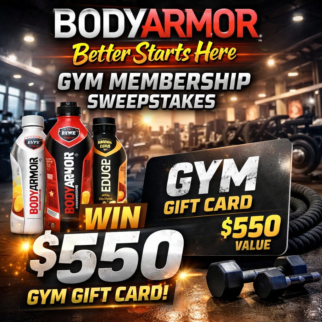 BODYARMOR Better Starts Here Gym Membership Sweepstakes – Win A $550 Gym Gift Card (45 Winners)