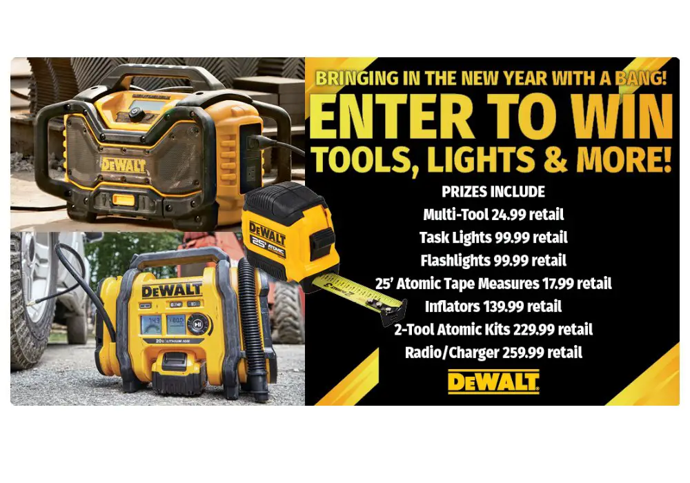 Bomgaars Dewalt Bringing In The New Year With A Bang Contest - Win A Dewalt Tool (24 Winners)