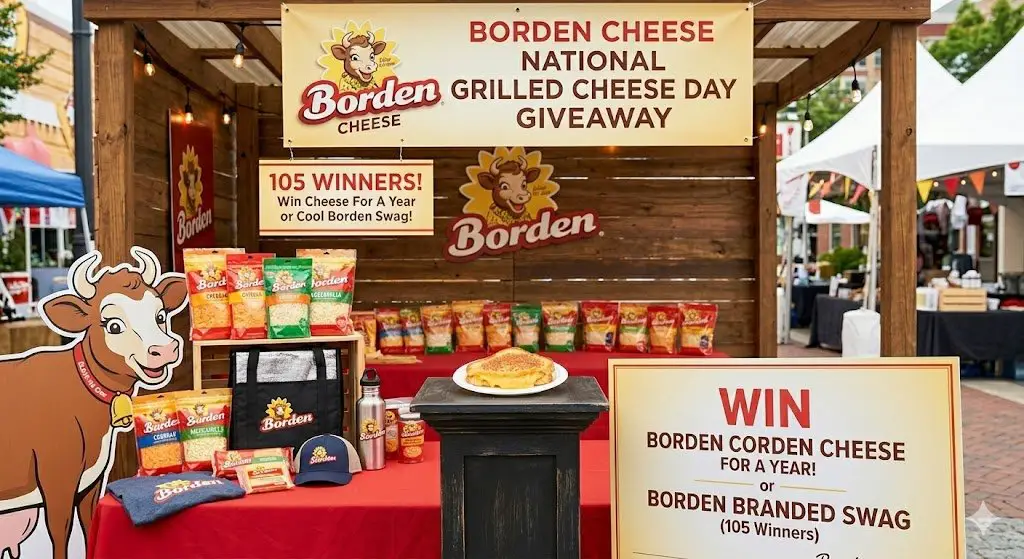 Borden Cheese National Grilled Cheese Day Giveaway – Win Borden Cheese For A Year Or A Borden Branded Swag (105 Winners)