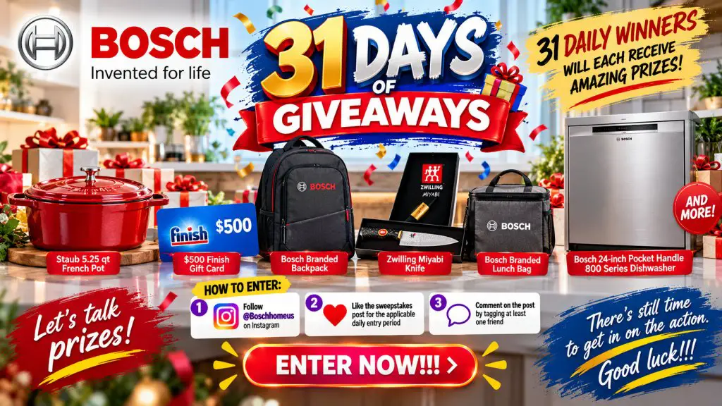 Bosch 31 Days Of Giveaways – Win Espresso Machine, Dishwasher & More (31 Winners)