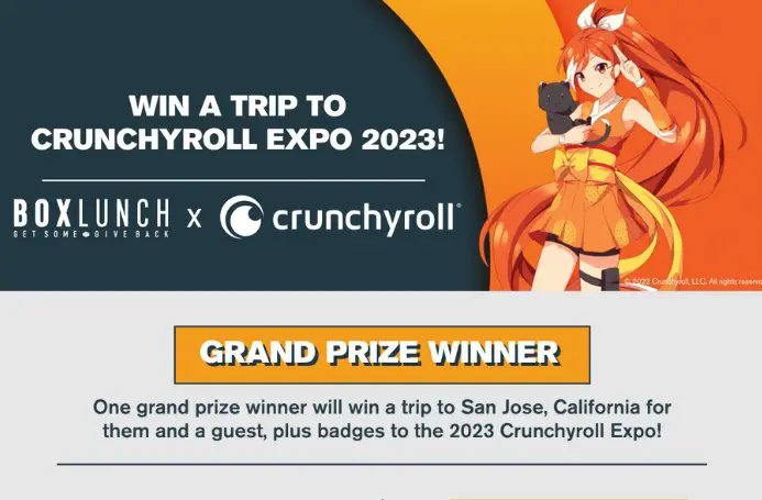 BoxLunch Crunchyroll Presents Sweepstakes - Win $3,500 Cash + 2 Crunchyroll Expo Tickets