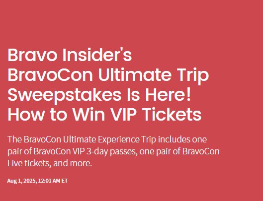 Bravo BravoCon Sweepstakes - Win a Trip for 2 to Las Vegas for BravoCon