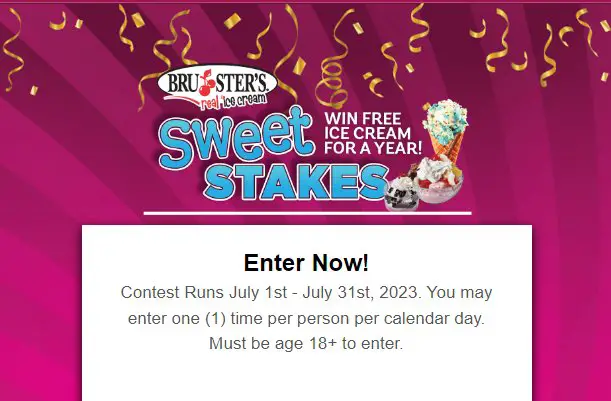 Bruster’s Real Ice Cream SWEET-stakes Sweepstakes - Win Free Ice Cream For A Year (10 Winners)