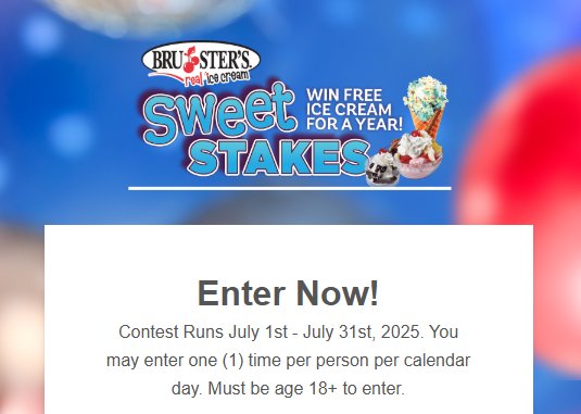 Bruster’s Real Ice Cream Sweet-stakes - Win Free Ice Cream For A Year (10 Winners)