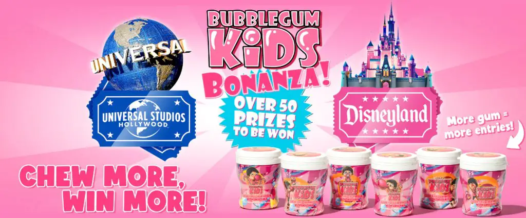 Bubblegum Kids Giveaway - Win A Universal Hollywood Or Disney Vacation & More (56 Winners)