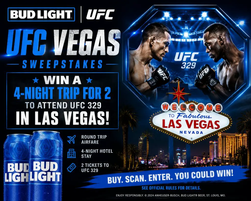 Bud Light UFC Vegas Sweepstakes – Win A 4-Night Trip For 2 To Attend UFC 329 In Las Vegas