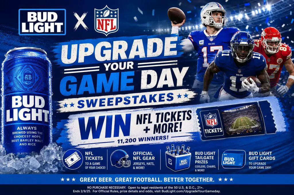 Bud Light X NFL Upgrade Your Game Day Sweepstakes – Win NFL Tickets + More (11,200 Winners)