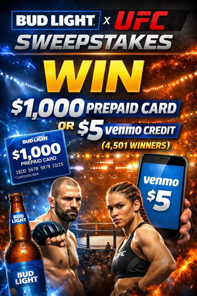 Bud Light x UFC Sweepstakes – Win $1,000 Prepaid Card Or $5 Venmo Credit (4,501 Winners)