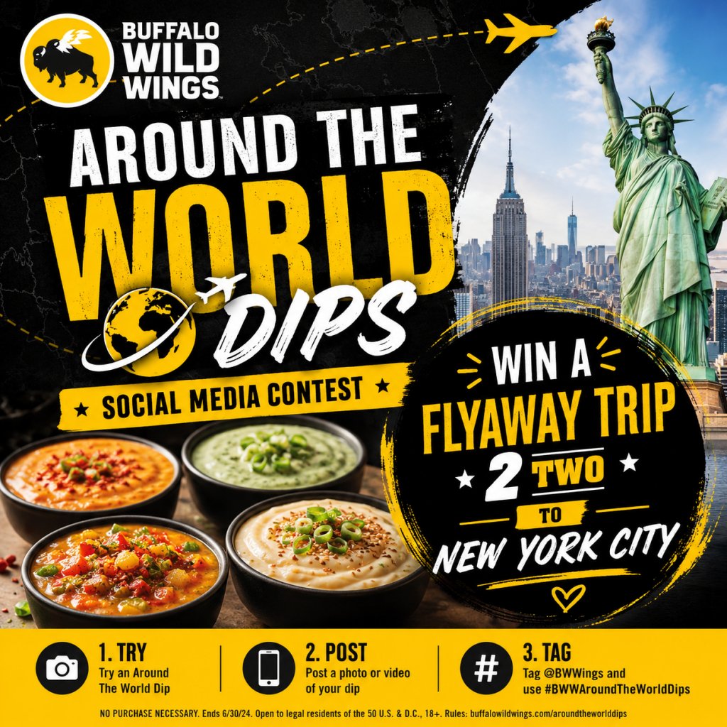 Buffalo Wild Wings Around The World Dips Social Media Contest – Win A Flyaway Trip 2 Two To New York City