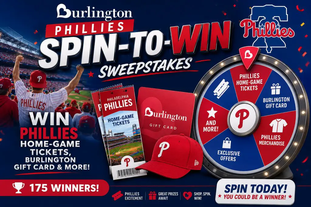 Burlington Phillies Spin-To-Win Sweepstakes – Win Phillies Home-Game Tickets, Burlington Gift Card & More (175 Winners)
