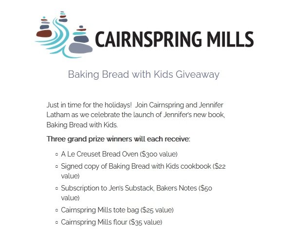Cairnspring Mills Baking Bread with Kids Giveaway - Win a Bread Oven, Recipe Book and More (3 Winners)