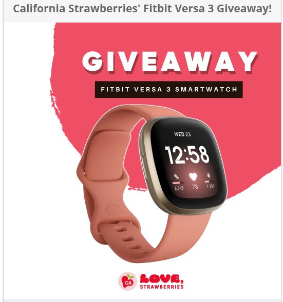 California Strawberries' Fitbit Versa 3 Giveaway – Win A Fitbit Versa 3 Smartwatch
