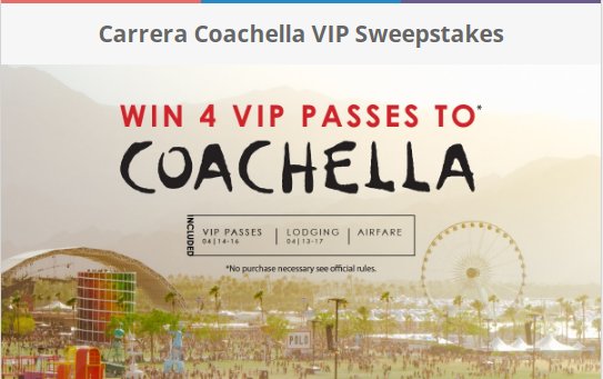 Carrera Coachella VIP Sweepstakes – Win A VIP Trip For 4 To Coachella Valley Music Festival