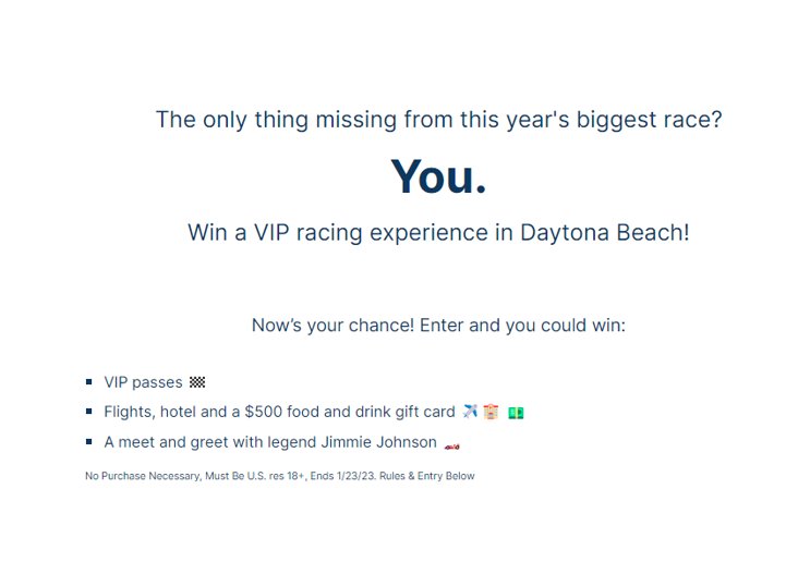 Carvana Racing Sweepstakes – Win A Trip To Attend The 2023 Daytona 500 Automobile Race + A Chance To Meet Jimmie Johnson
