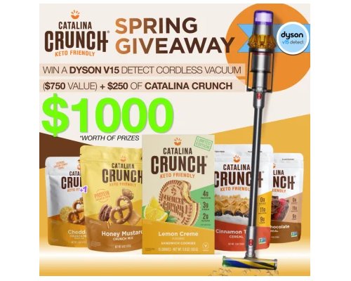 Catalina Snacks Catalina Crunch Sweepstakes - Win Catalina Cookies, Dyson Vacuum Cleaner & $150 Gift Card