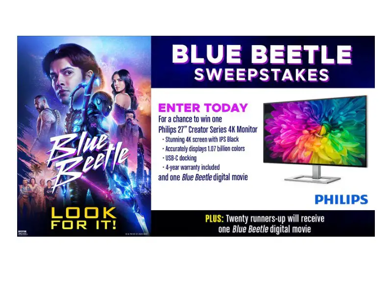 Catalina Strategies Blue Beetle Sweepstakes - Win A 4K Monitor Or A Blue Beetle Digital Movie