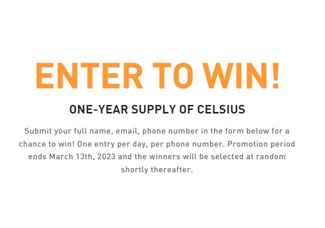 CELSIUS Green Apple Cherry Sweepstakes - Win A Year's Supply Of Celsius Energy Drink (3 Winners)